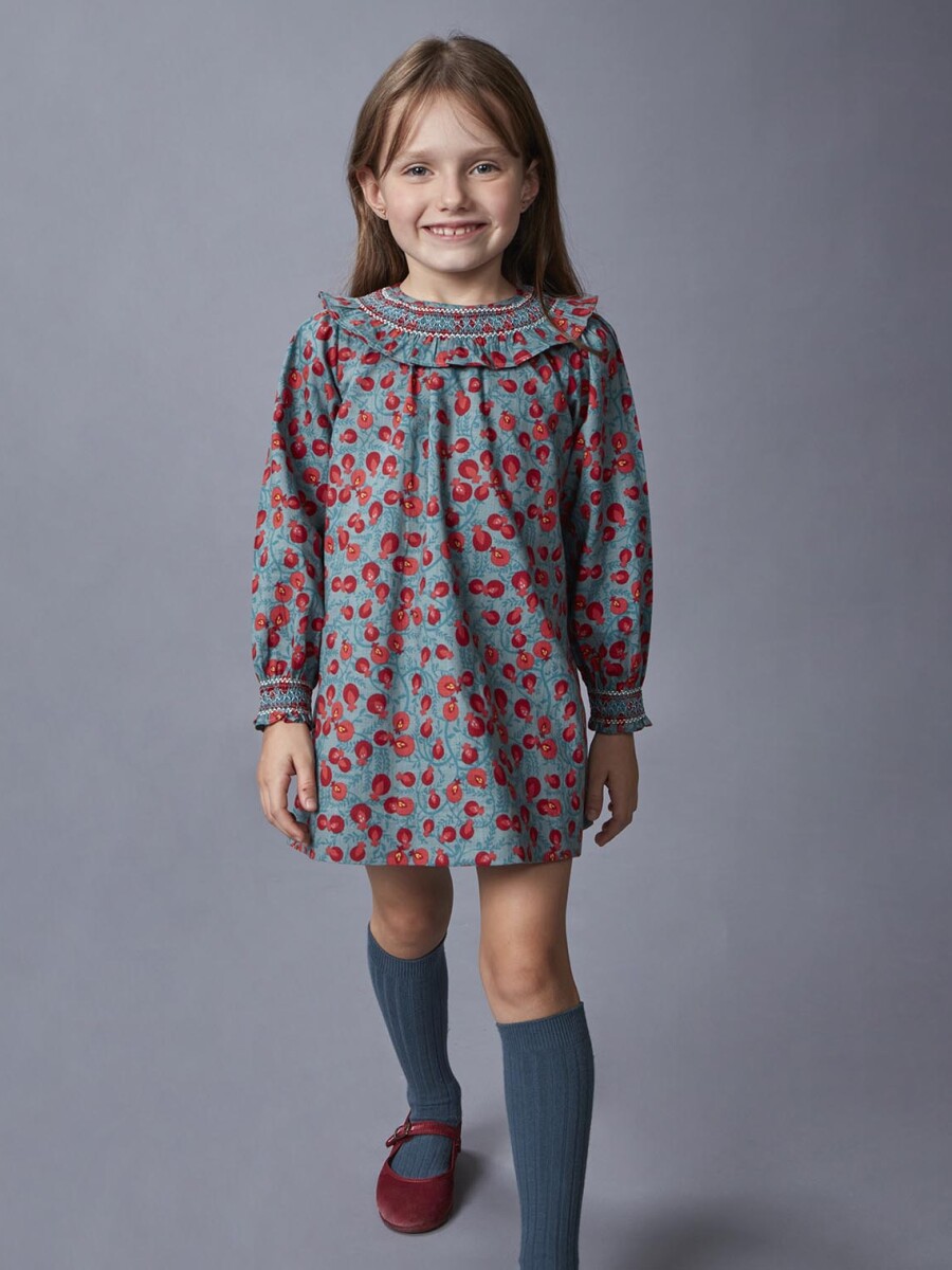 Vestido Cuello Nido De Abeja Turquesa