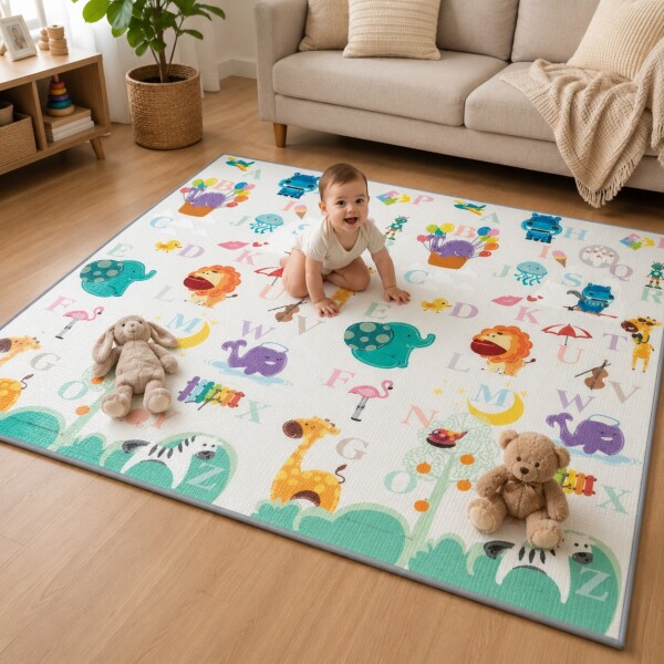 Alfombra Bebé Reversible Plegable Impermeable 200x150cm MNM Blanco 1