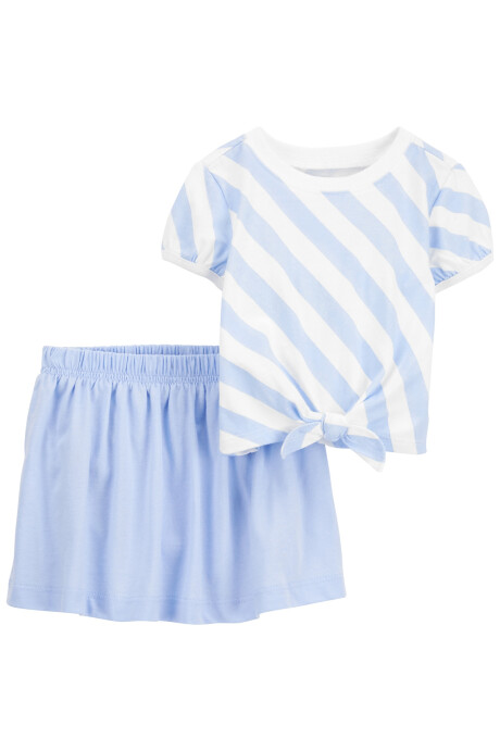 Set dos piezas de algodón, pollera short y blusa con lazo Sin color