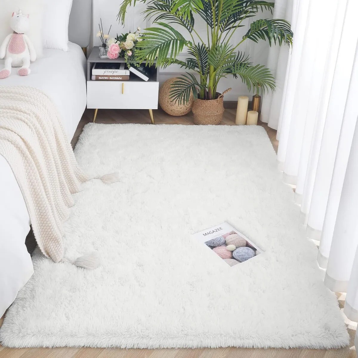 Alfombra Tapete Shaggy Peluda 100 X 150cm Pelo Alto - Blanco 