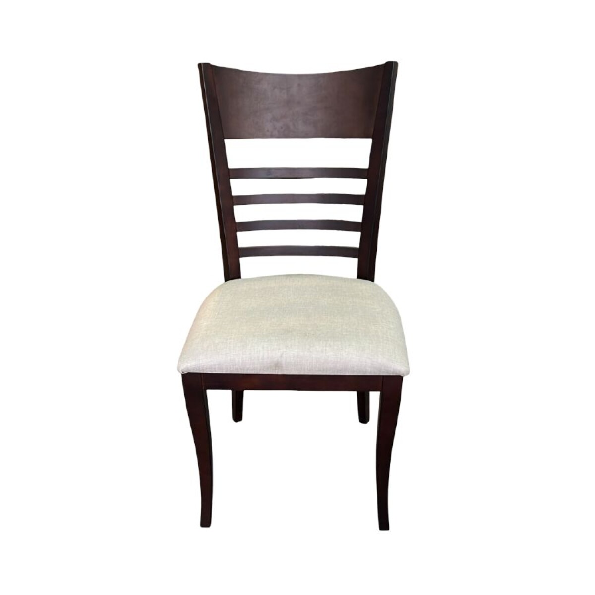 Silla en madera tapizada en tela beige - Producto con detalles. 