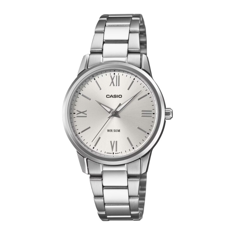 Reloj Casio LTP1303DD 7AVDF para dama con correa de acero Plateado