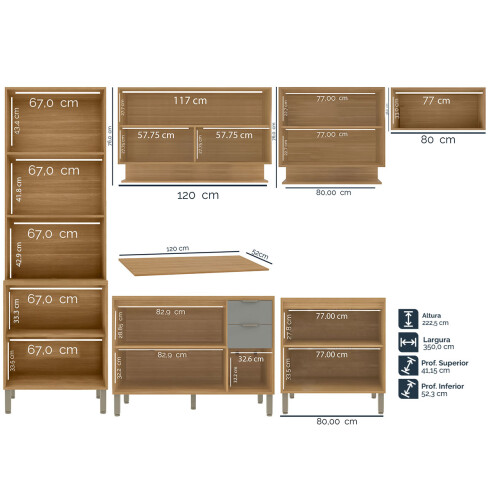 JUEGO DE COCINA 6 MODULOS Y MESADA MDF LINEA COLORS FREIJO Y VERDE