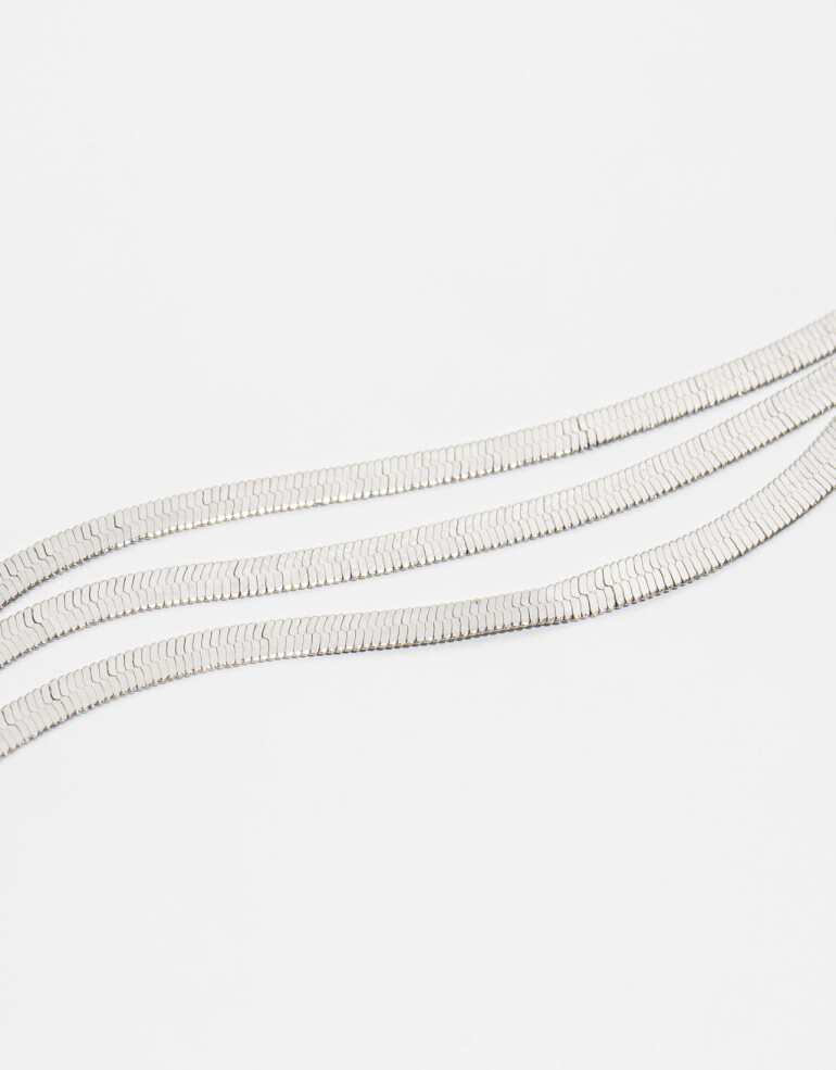Pulseras Flexibles Metal Pulsera Con Triple Cadena - Plateado Rodio