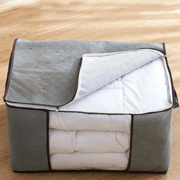 Set Caja Organizadora X4 Ropa Guarda Mantas Frazadas Variante Color Gris