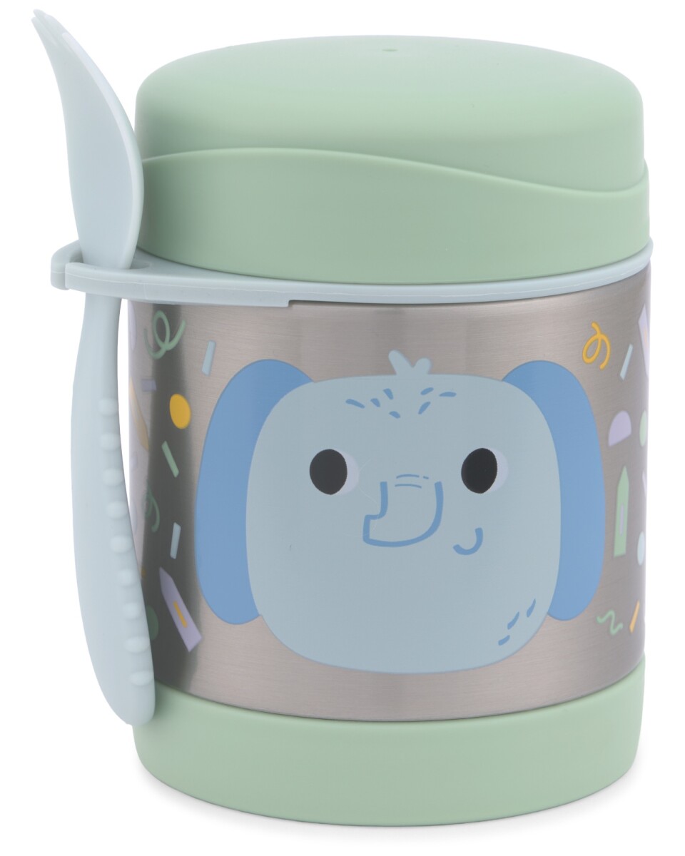 Tupper de acero inoxidable con cubierto, diseño elefante 