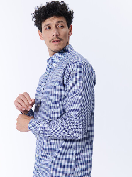 Camisa Manga Larga Formal Cuadros Azul y Blanco