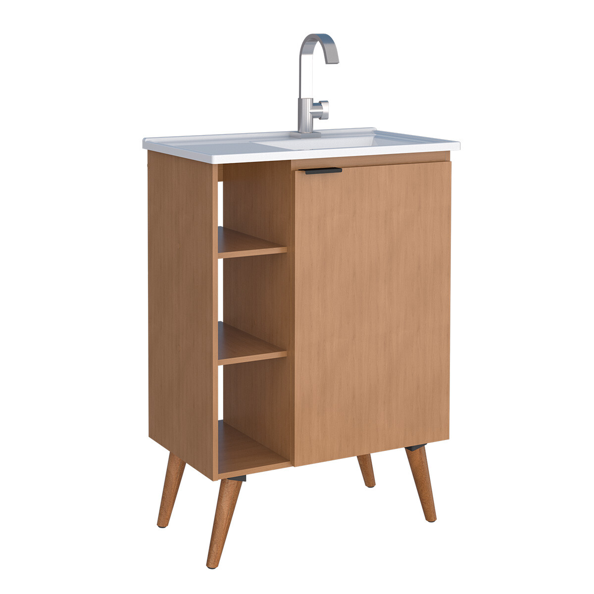 Mueble Baño En Madera Hortensia Jequitibá Con Lavamanos En Patas De Madera Maciza 