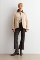 Campera capitoneada cuello pana beige claro