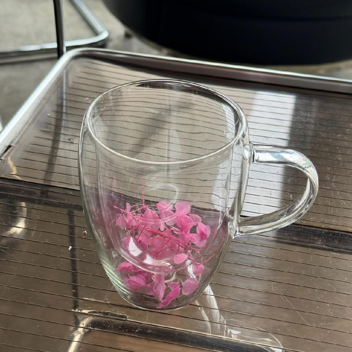 Taza doble vidrio pétalos 350ml 