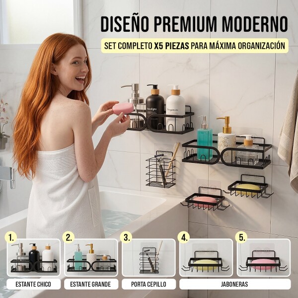 Set X5 Estante Organizador Baño Accesorio Jaboneras Adhesivo IMBACK Color Negro Set X5 Estante Organizador Baño Accesorio Jaboneras Adhesivo IMBACK Color Negro