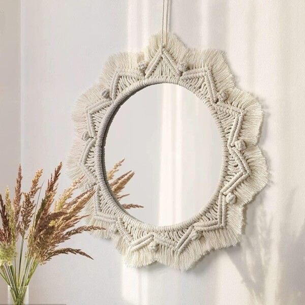 Espejo Redondo Tejido En Macrame 40CM Beige Espejo Redondo Tejido En Macrame 40CM Beige