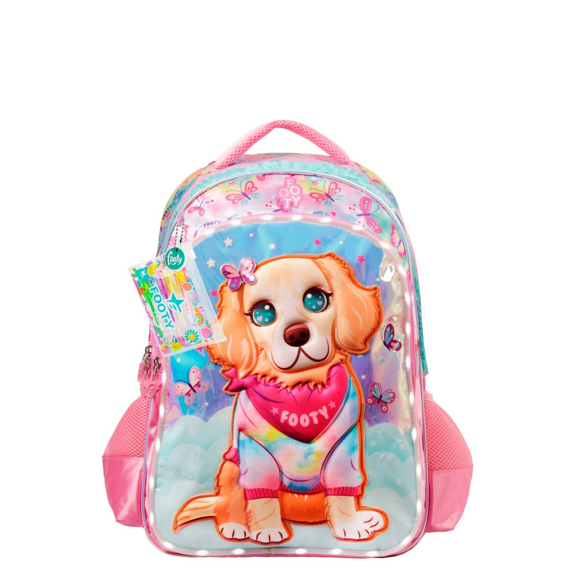 Mochila FOOTY Perro Grande con Luz Led - Rosado - Holográfico 