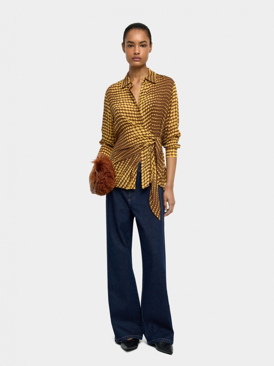 Camisa Estampada Con Nudo amarillo