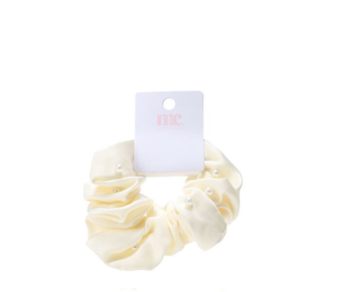 Gomita de pelo de tela con perlitas Miss Carol Beige