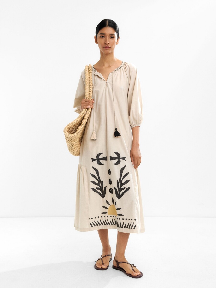 Vestido Midi Bordado 100% Algodón crudo