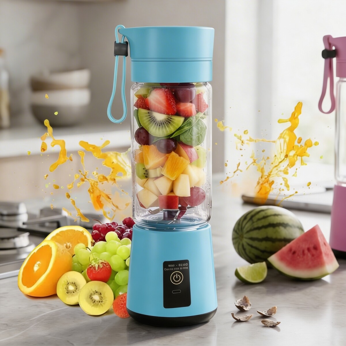 Licuadora Portatil Mini Recargable Usb Batidora Jugos Frutas IMBACK Celeste 