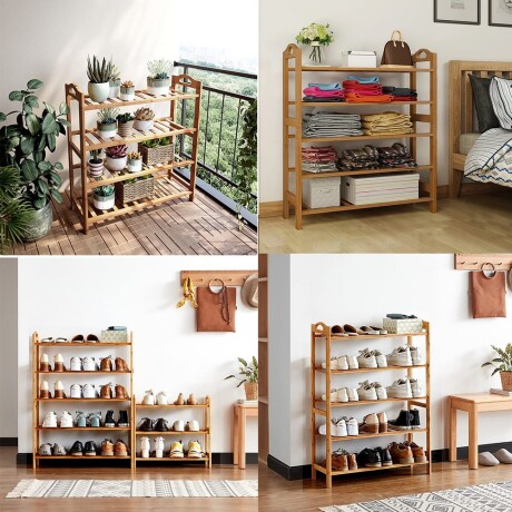 Zapatera Rack Organizador Multifunción de Bamboo 5 Estantes Marrón Claro