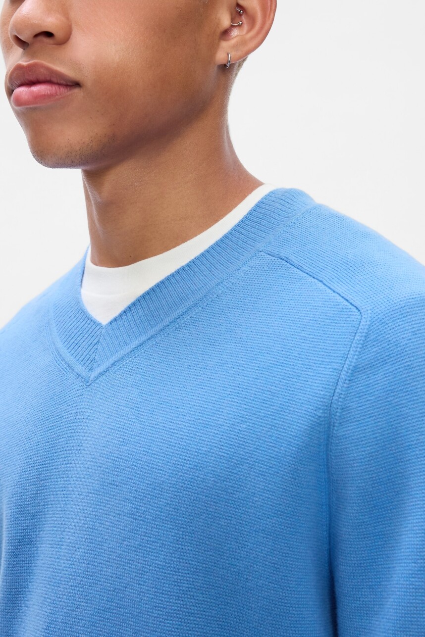 Buzo Cashsoft Cuello V Hombre Blue Marl