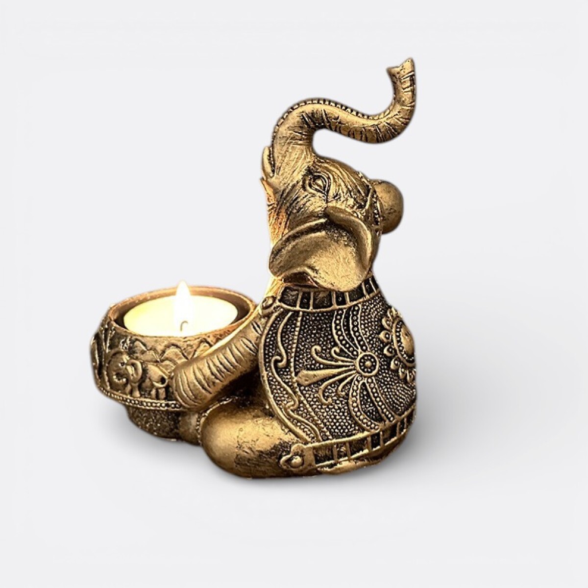 Portavelas Elefante Decorativo Dorado - Sentado 