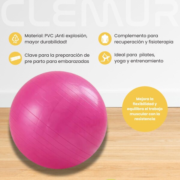 Pelota 65 Cm Rosa Pilates Yoga Gimnasia + Inflador De Pie Gym Pelota 65 Cm Rosa Pilates Yoga Gimnasia + Inflador De Pie Gym