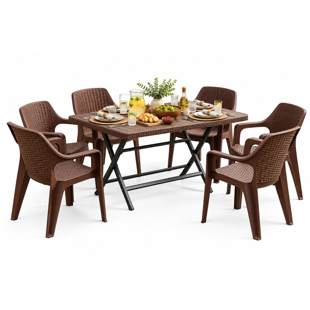 Set Mesa plegable + 6 Sillas Babel Marrón