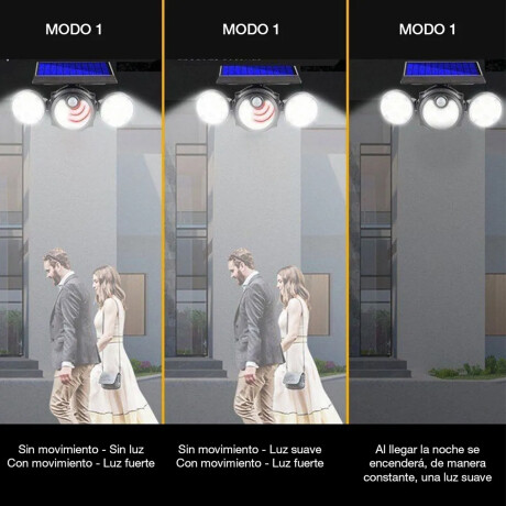 Foco Solar de Exterior 3 Paneles Led Ajustables c/Sensor Mov Negro