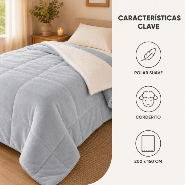 Frazada Manta Polar Con Corderito Acolchado 1 Plazas 200x150 Gris Claro