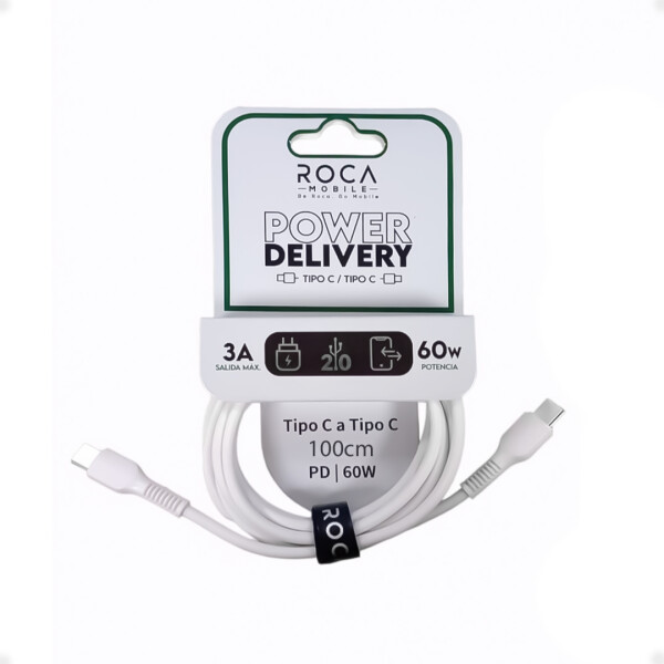 Cable Cargador Tipo C a Tipo C PD 60W 3A ROCA de 100 cm Cable Cargador Tipo C a Tipo C PD 60W 3A ROCA de 100 cm