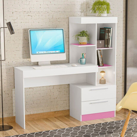 Escritorio PC con estantería y cajones BLANCO - FLEX