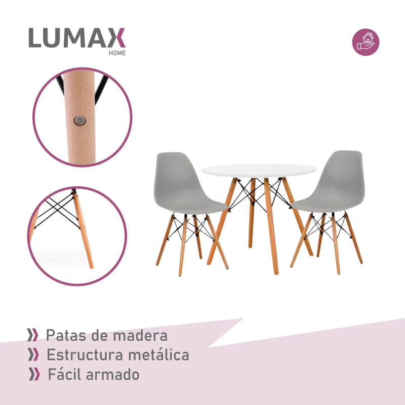 Juego de comedor Con Mesa Circular de 80cm + 2 Sillas Eames Gris