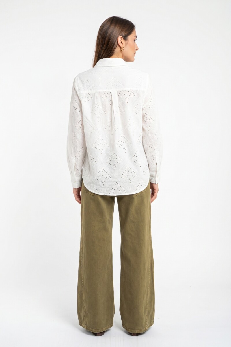 Camisa Broderie Algodón Nacar
