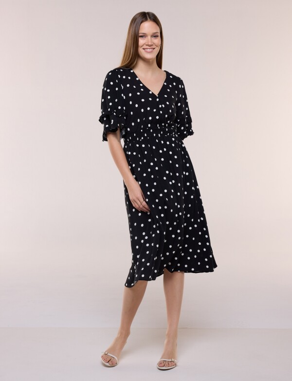 Vestido Volados Printed NEGRO/CRUDO
