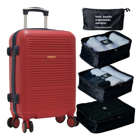 Set Viaje de Valija Rígida Grande + 4 Organizadores Equipaje Rojo Oscuro