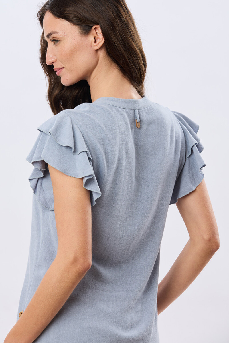 CAMISA DE LINO CON VOLADOS - Piedra 