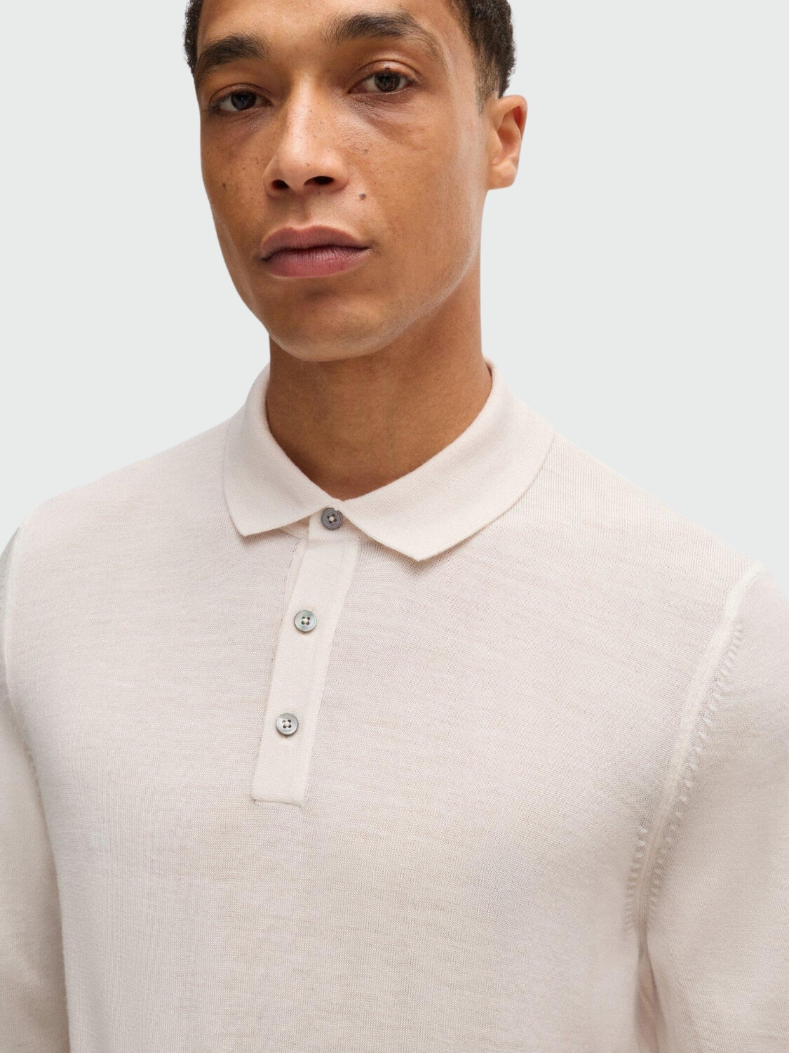 BOSS Polo de Punto Slim-Fit en Lana Merina Blanco Abierto