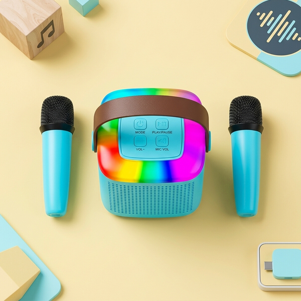 Mini Parlante Inalambrico Con 2 Microfonos - Celeste 