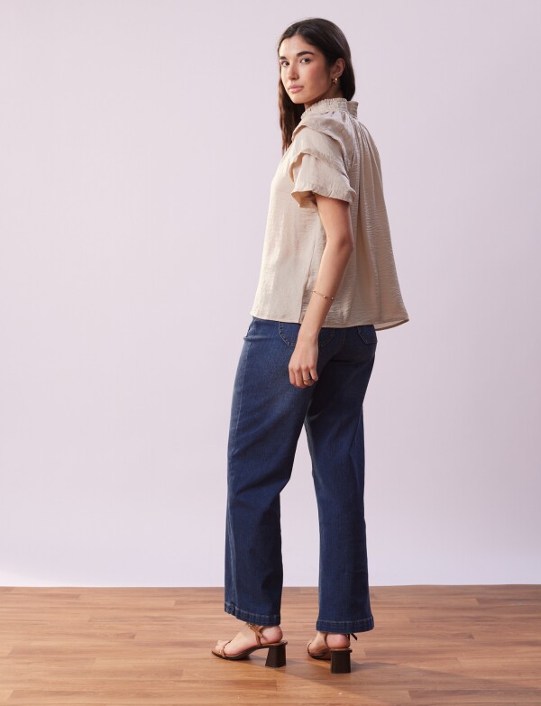 Blusa Cordel Manga Volados BEIGE