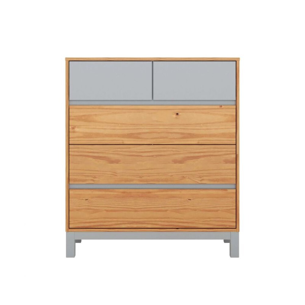 Cómoda 5 Cajones - Madera Maciza Pino/Gris - Square Cómoda 5 Cajones - Madera Maciza Pino/Gris - Square