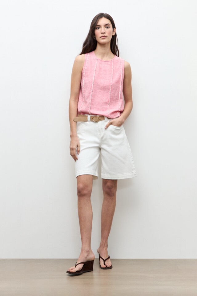 Blusa lino detalle desflecado rosado melange