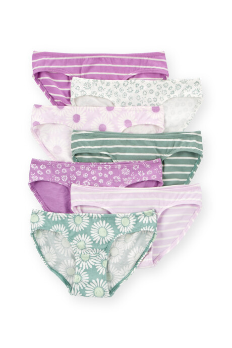 Pack siete bombachas de algodón, diseño floral Sin color