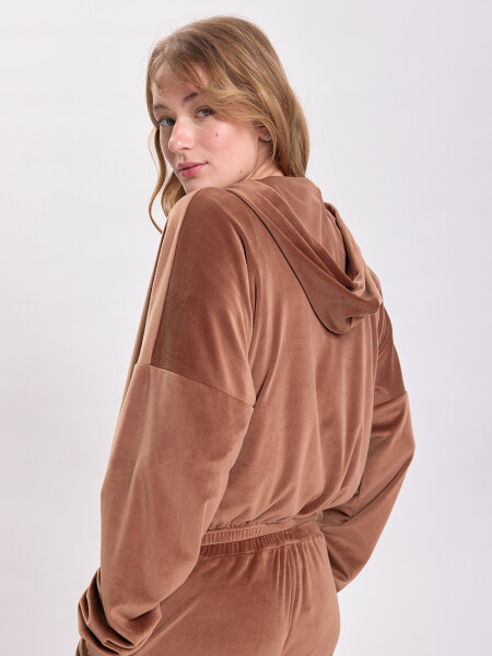Campera plush corta Tostado