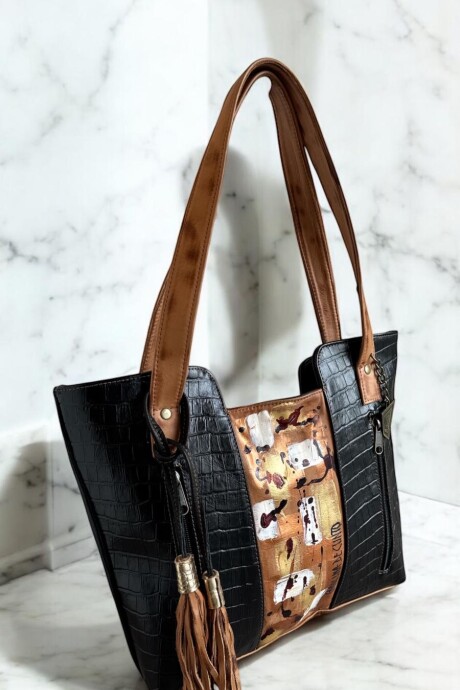 Cartera FILIPPA De Cuero Con Arte Pintada A Mano Color Negro Y Terra