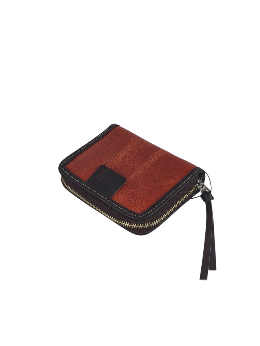 Monedero de Cuero Genuino con Cierre de Cremallera Segura y Organizador Interior - bordo 