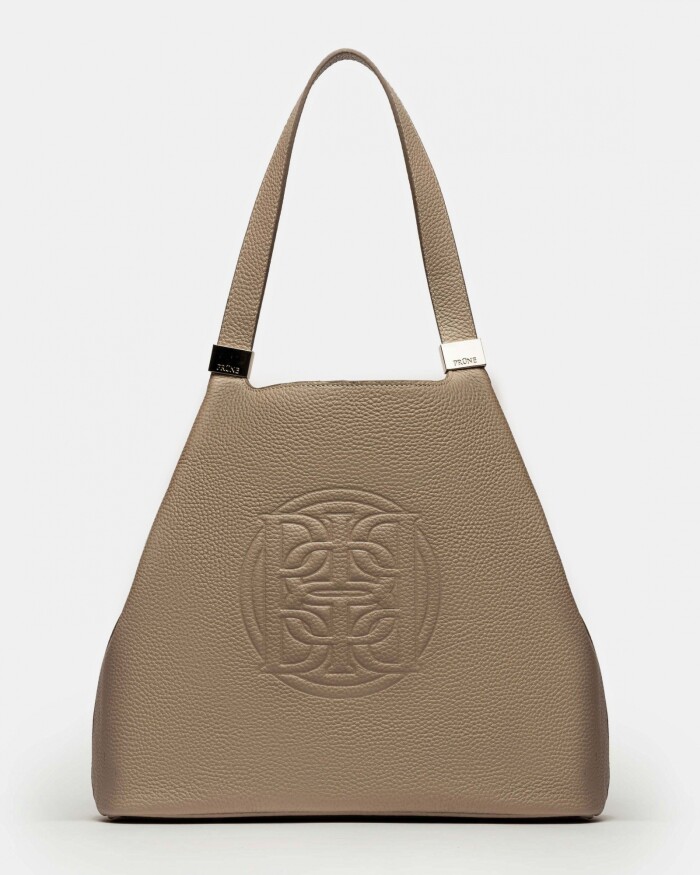 Bolso Eterial en cuero graneado Taupe Niquel