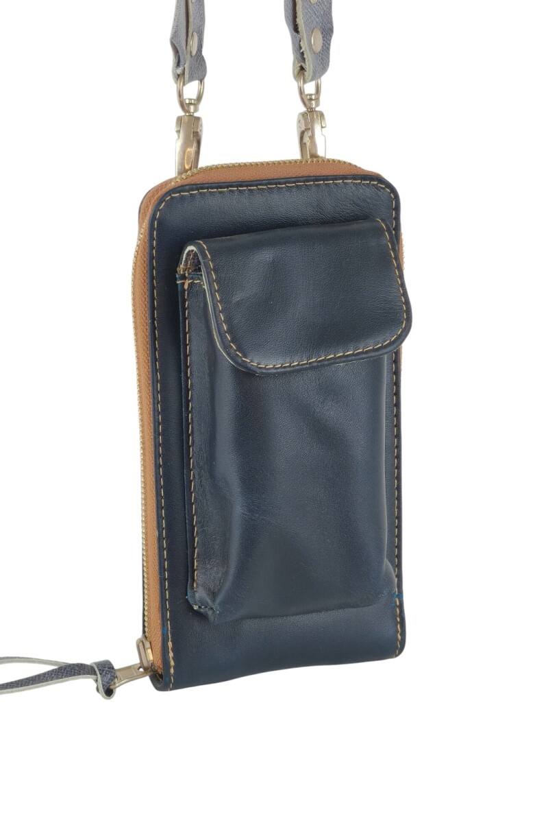 Porta celular con monedero y tarjetero interior Azul