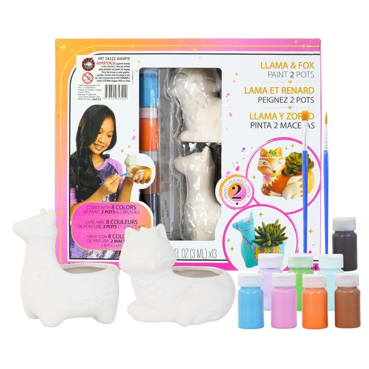 Set de 2 macetas de ceramica + kit de pintura 