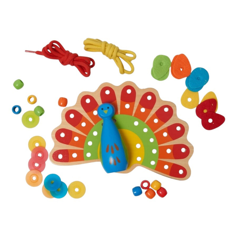 Juego de Enhebrado Pavo Real en Madera Hape Juego de Enhebrado Pavo Real en Madera Hape