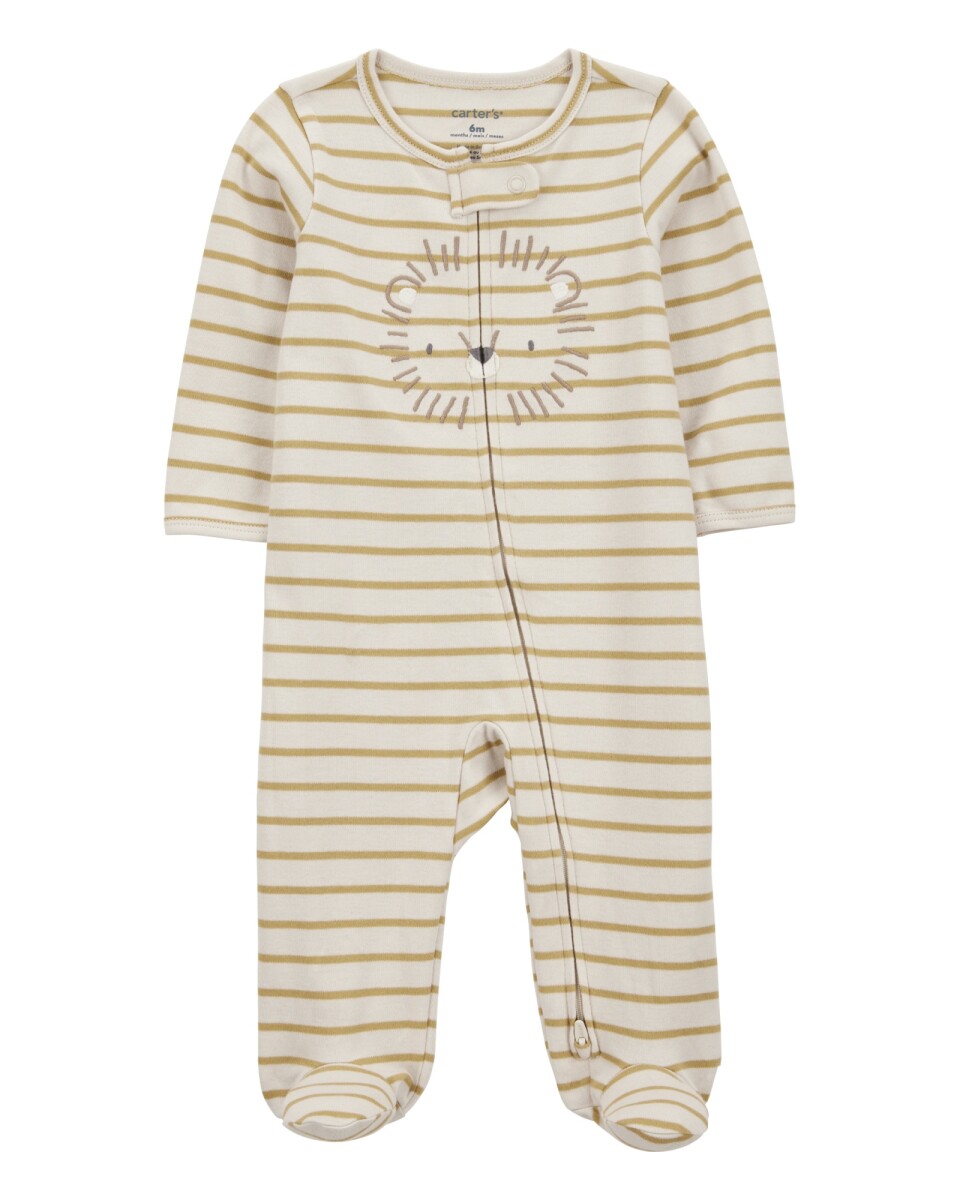 Pijama una pieza de algodón, con pie, estampa león 
