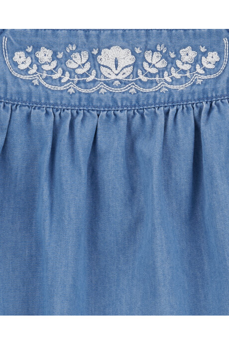 Vestido de chambray, con bordado floral. Talles 2-5T Sin color